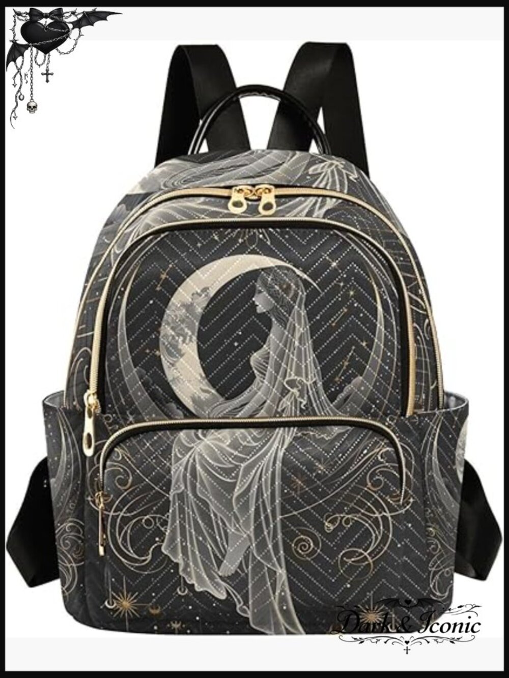 Sacral Moon Lightweight Nylon Quilted Small Backpack Purse Travel Daypack